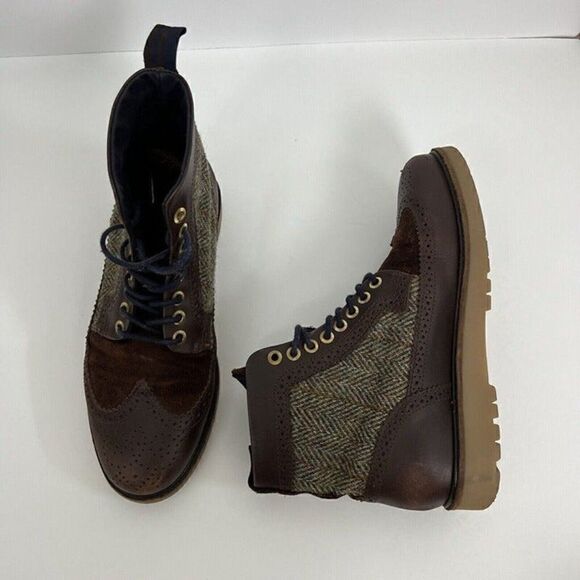 Fred Perry Northgate Brown Leather/Suede Harris Tweed Boots Mens US 7.5 Wingtip - Picture 5 of 12